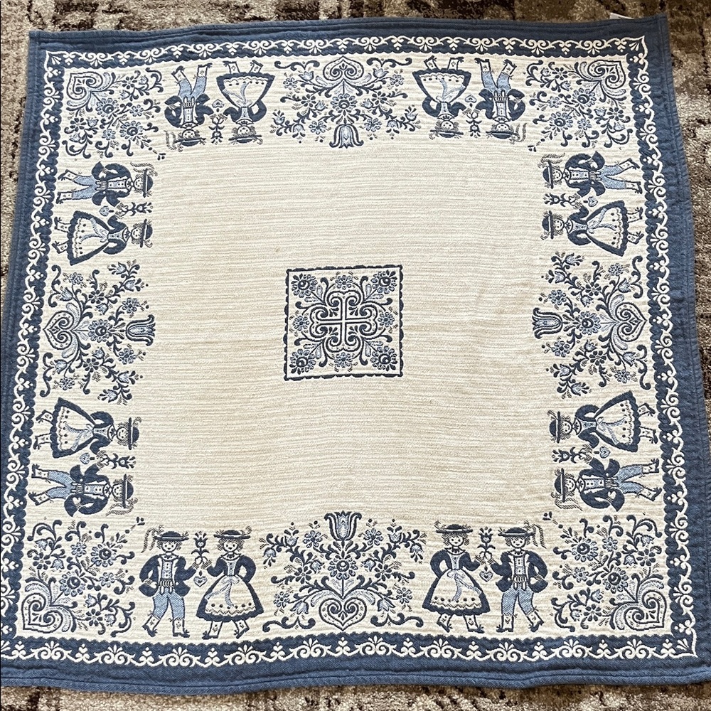Vintage Austrian  Blue and Cream Tablecloth
